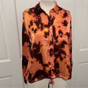 Rebecca Minkoff Orange and Black Tie-Dye Button Down Shirt